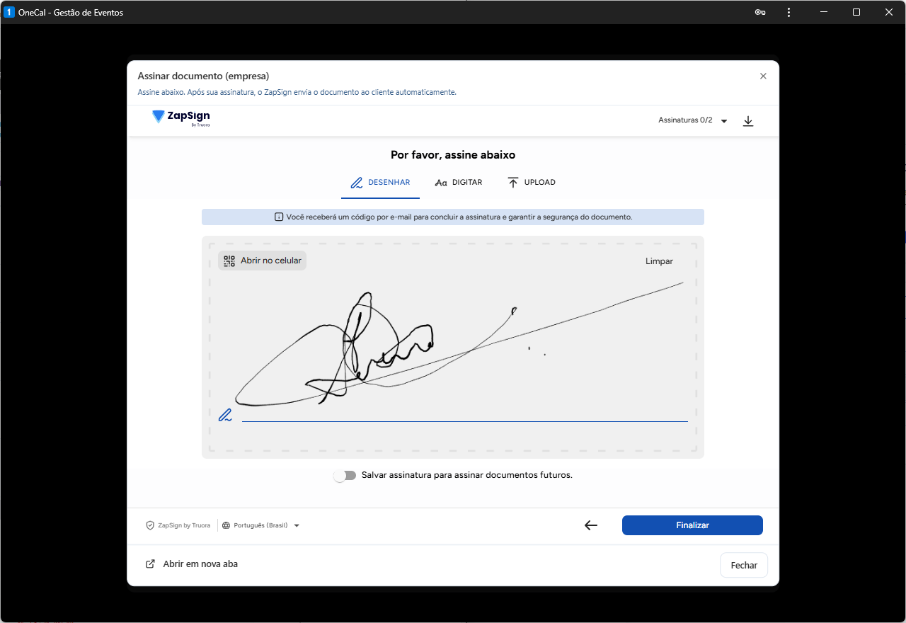 Assinatura digital de documentos no OneCal