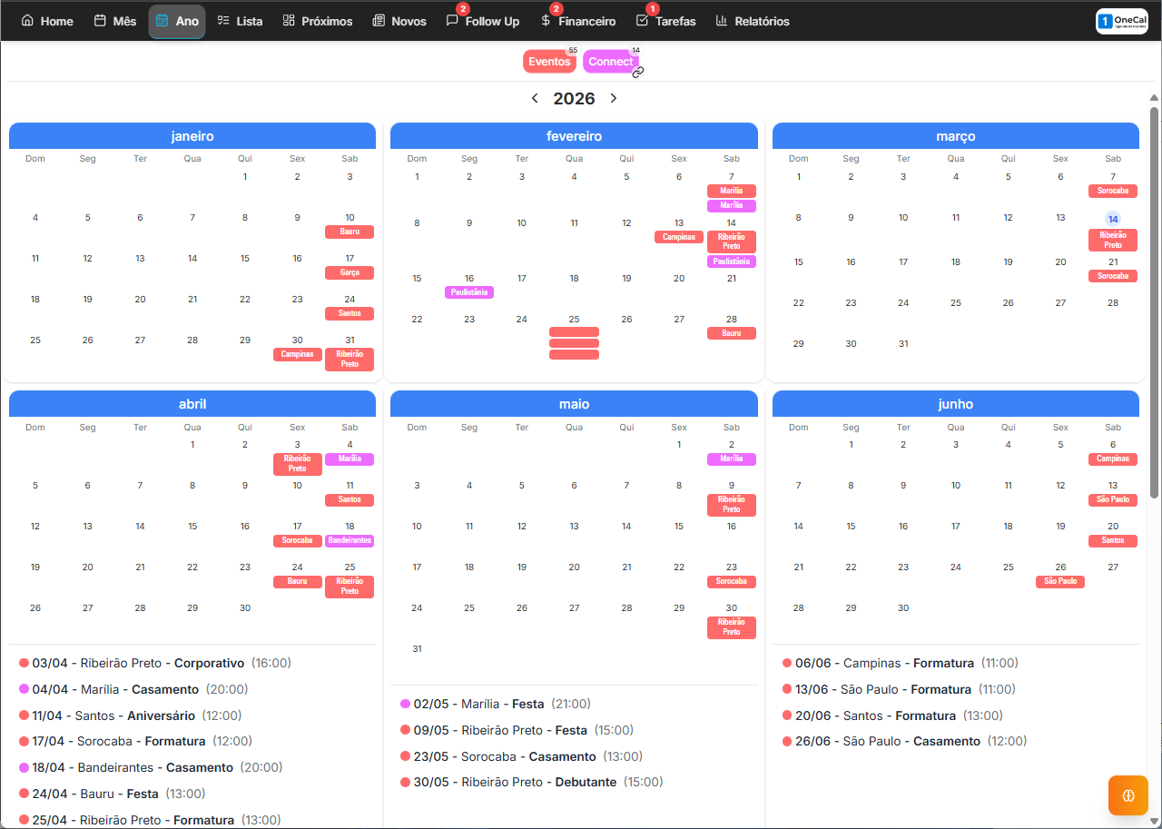 Calendário anual do OneCal