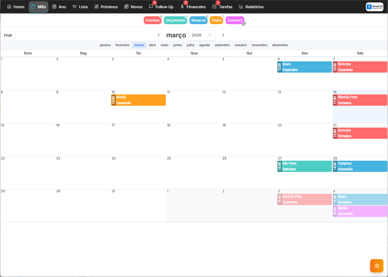 OneCal - Calendário Mensal com Filtros