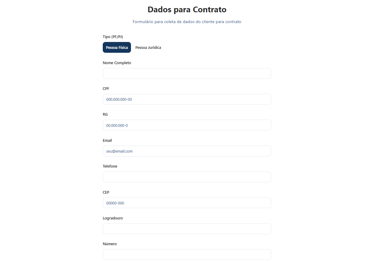 Formulário de dados para contrato do OneCal