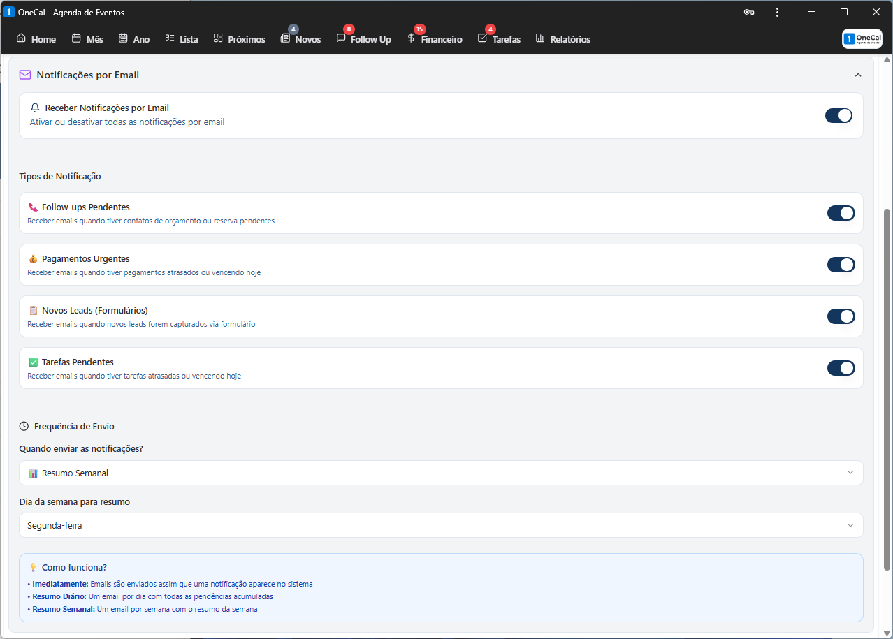 Configuração de notificações