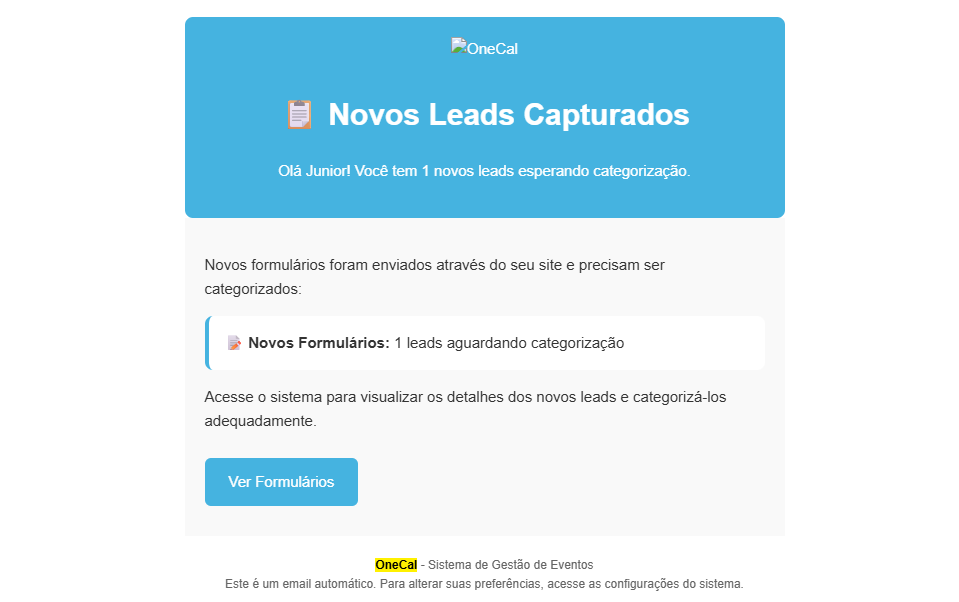Exemplo de notificação por e-mail
